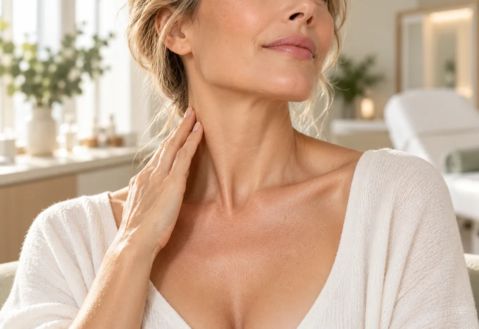 Imagen ilustrativa del cuello y el escote de una mujer adulta